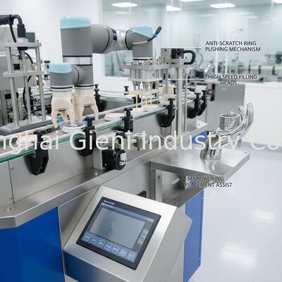High Speed Cushion Compact Filling Equipment with Manual Ring Placement and Anti Scratch Ring Pushing for Luxury Cosmetics